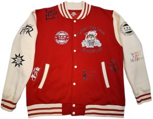 TFR “LOUIS” THE DOG EDITION VARISITY JACKET –RED/ CREAM
